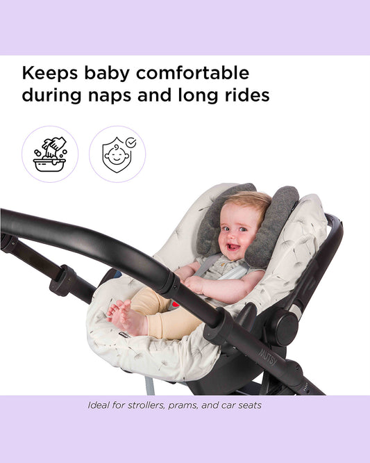 Dooky Head Support Pillow-Suitable For Strollers & Car Seats-With Adjustable Velcro Strap-For Better Head & Neck Support During Travel-For 0 to 5 Years-Grey
