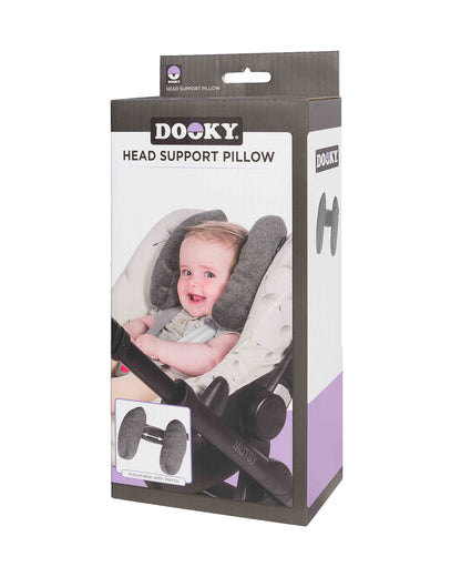 Dooky Head Support Pillow-Suitable For Strollers & Car Seats-With Adjustable Velcro Strap-For Better Head & Neck Support During Travel-For 0 to 5 Years-Grey