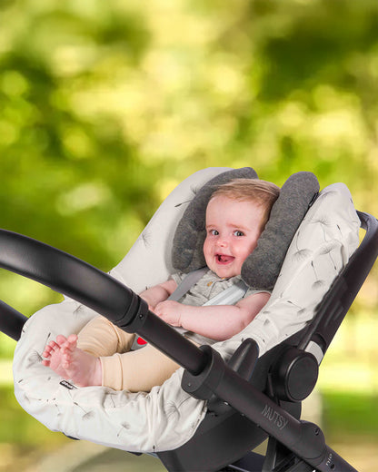 Dooky Head Support Pillow-Suitable For Strollers & Car Seats-With Adjustable Velcro Strap-For Better Head & Neck Support During Travel-For 0 to 5 Years-Grey