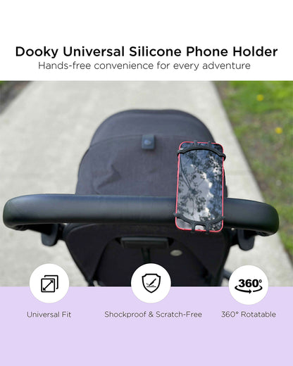 Dooky Universal Phone Holder-Fits Onto Stroller Handle Bars, Bumper Bars & Car Headrests-Shock Proof & 360 Degree Rotatable-Black