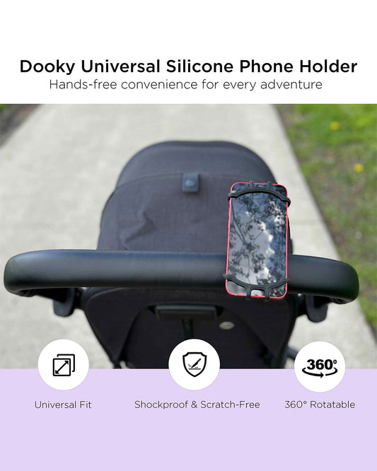 Dooky Universal Phone Holder-Fits Onto Stroller Handle Bars, Bumper Bars & Car Headrests-Shock Proof & 360 Degree Rotatable-Black