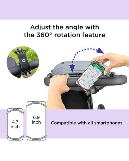 Dooky Universal Phone Holder-Fits Onto Stroller Handle Bars, Bumper Bars & Car Headrests-Shock Proof & 360 Degree Rotatable-Black