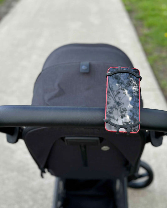 Dooky Universal Phone Holder-Fits Onto Stroller Handle Bars, Bumper Bars & Car Headrests-Shock Proof & 360 Degree Rotatable-Black