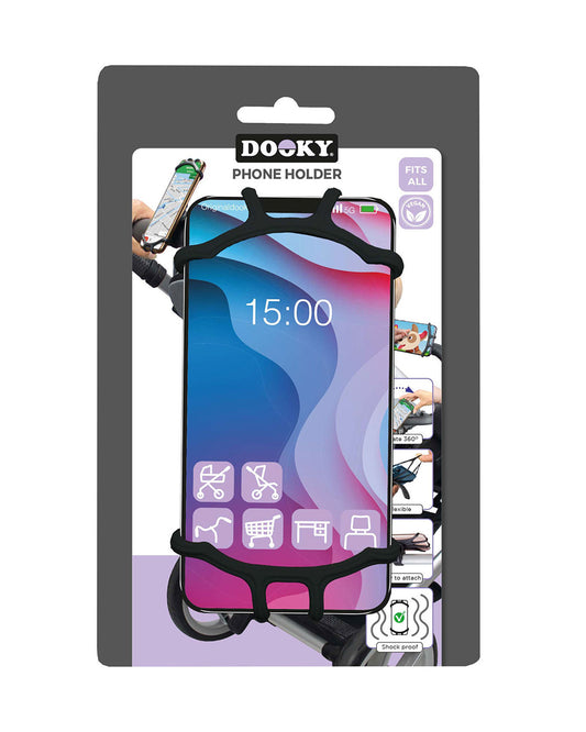 Dooky Universal Phone Holder-Fits Onto Stroller Handle Bars, Bumper Bars & Car Headrests-Shock Proof & 360 Degree Rotatable-Black