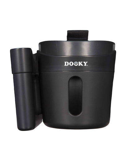 Dooky 2 in 1 Cup & Phone Holder-Clips Onto Stroller Handle Bars-Black