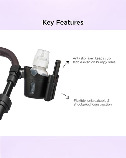 Dooky 2 in 1 Cup & Phone Holder-Clips Onto Stroller Handle Bars-Black