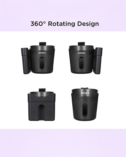 Dooky 2 in 1 Cup & Phone Holder-Clips Onto Stroller Handle Bars-Black