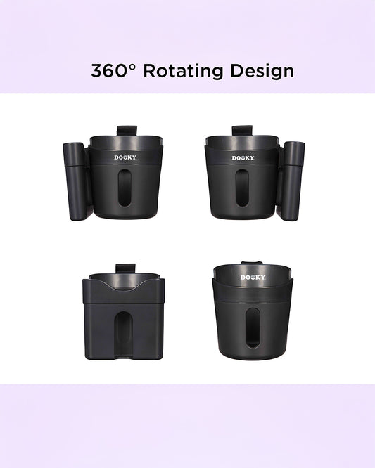 Dooky 2 in 1 Cup & Phone Holder-Clips Onto Stroller Handle Bars-Black