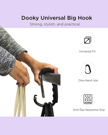 Dooky Universal Hook-Clips Onto Stroller Handle Bars & Shopping Carts-Strong & Robust-Black