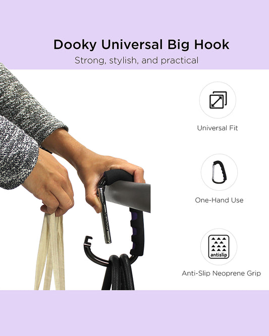 Dooky Universal Hook-Clips Onto Stroller Handle Bars & Shopping Carts-Strong & Robust-Black