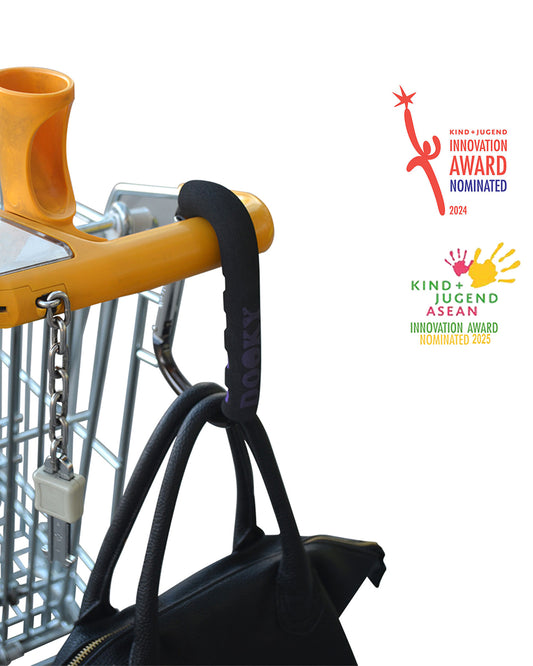 Dooky Universal Hook-Clips Onto Stroller Handle Bars & Shopping Carts-Strong & Robust-Black