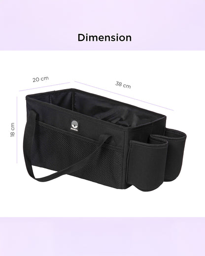 Dooky Back Seat Basket-Easy To Attach With Car Seat Belt-With Two Carry Handles & Multiple Storage Compartments-Black
