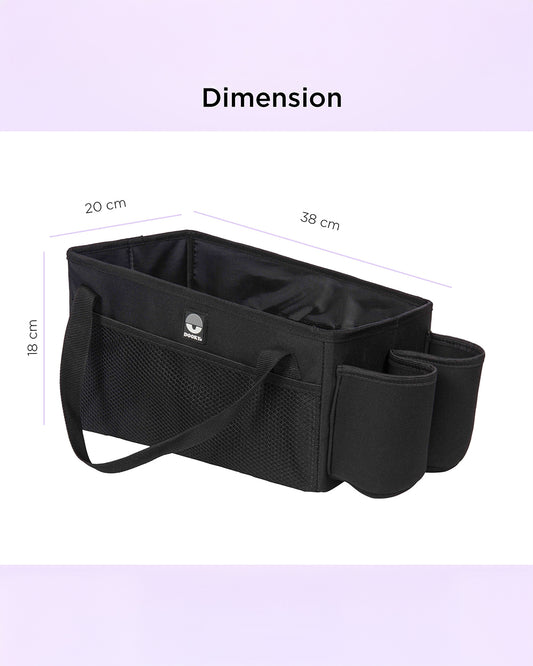 Dooky Back Seat Basket-Easy To Attach With Car Seat Belt-With Two Carry Handles & Multiple Storage Compartments-Black