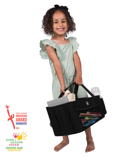 Dooky Back Seat Basket-Easy To Attach With Car Seat Belt-With Two Carry Handles & Multiple Storage Compartments-Black