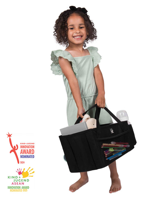 Dooky Back Seat Basket-Easy To Attach With Car Seat Belt-With Two Carry Handles & Multiple Storage Compartments-Black