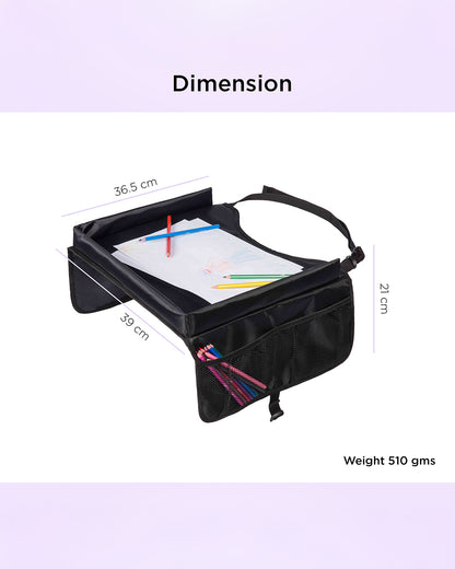 Dooky Travel Table-Sturdy With Raised Edges-Suitable For Cars, Trains, Airplanes & Car Seats-Easy To Clean-With Convenient Storage Compartments-Black