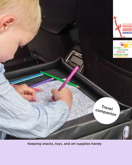 Dooky Travel Table-Sturdy With Raised Edges-Suitable For Cars, Trains, Airplanes & Car Seats-Easy To Clean-With Convenient Storage Compartments-Black