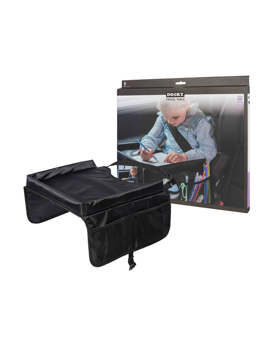 Dooky Travel Table-Sturdy With Raised Edges-Suitable For Cars, Trains, Airplanes & Car Seats-Easy To Clean-With Convenient Storage Compartments-Black