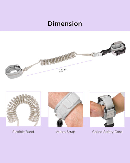 Dooky Anti Lost Safety Wristband With Range of 2.5m-Safety Harness-Velcro Lock-White-6 to 36M