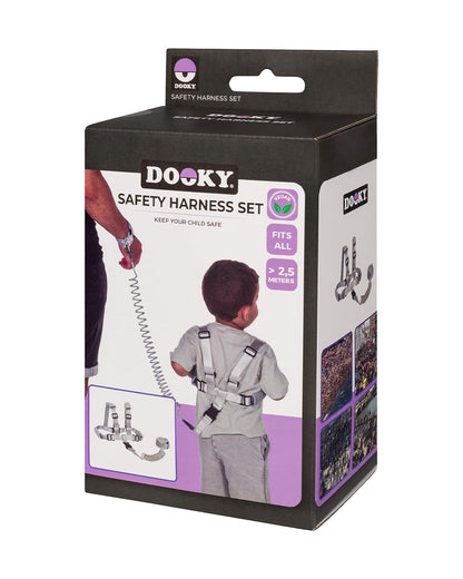 Dooky Anti Lost Safety Harness Set With Range of 2.5m-Baby Harness With Parent Wristband & Flexible Strap-Velcro Lock-Grey-6 to 36M