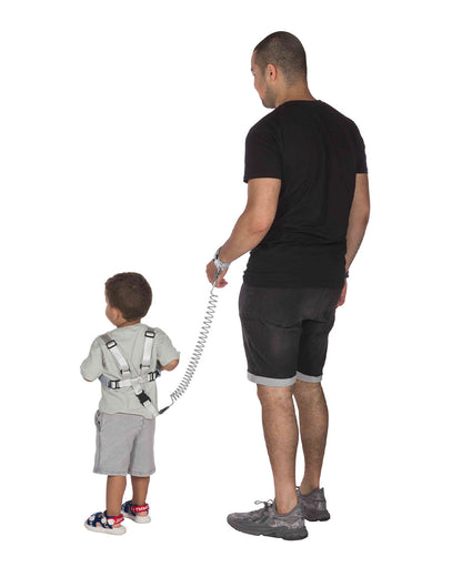 Dooky Anti Lost Safety Harness Set With Range of 2.5m-Baby Harness With Parent Wristband & Flexible Strap-Velcro Lock-Grey-6 to 36M