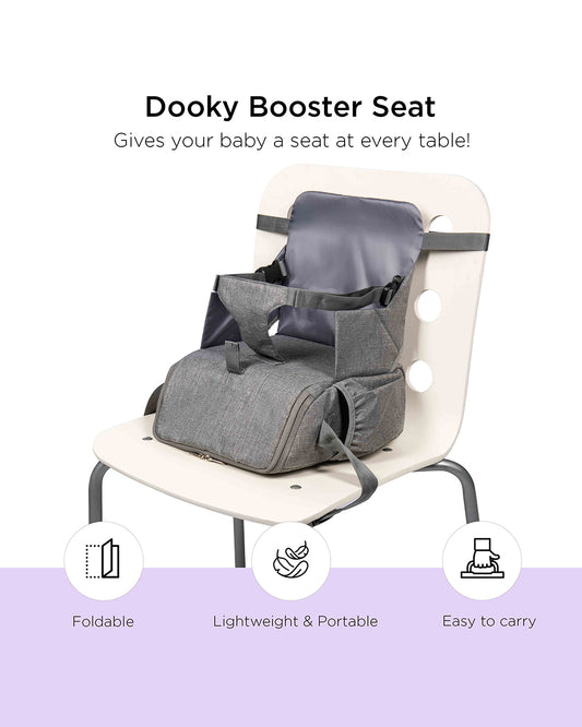 Dooky Diaper Bag That Converts Into Booster Seat-3 Point Harness-Increases Seating Height-With Convenient Storage Pockets-Easy To Carry With Carrying Handle-Grey