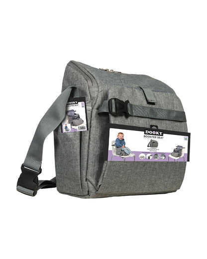 Dooky Diaper Bag That Converts Into Booster Seat-3 Point Harness-Increases Seating Height-With Convenient Storage Pockets-Easy To Carry With Carrying Handle-Grey