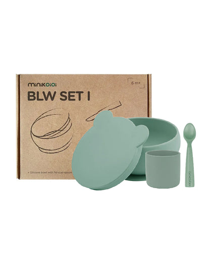 MinikOiOi Baby Led Weaning Set-100% Premium Silicone-River Green-Set of 4-For Feeding Infants