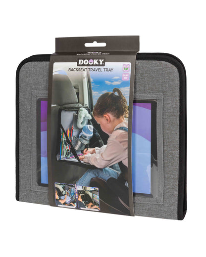 Dooky Backseat Travel Tray-Easy To Attach To The Headrest-Foldable & Compact-Integrated Table With Adjustable Angle & Raised Edge-Black