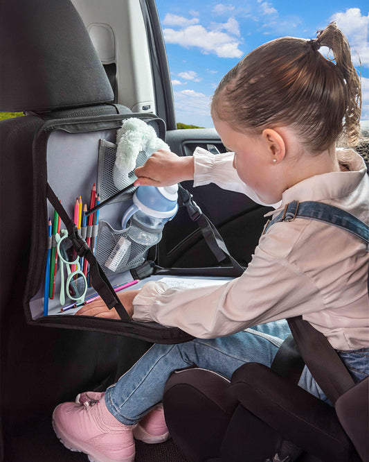 Dooky Backseat Travel Tray-Easy To Attach To The Headrest-Foldable & Compact-Integrated Table With Adjustable Angle & Raised Edge-Black