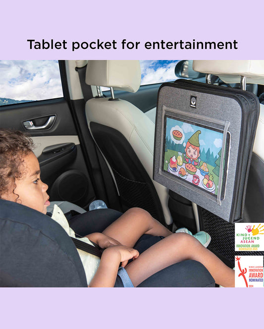 Dooky Backseat Travel Tray-Easy To Attach To The Headrest-Foldable & Compact-Integrated Table With Adjustable Angle & Raised Edge-Black