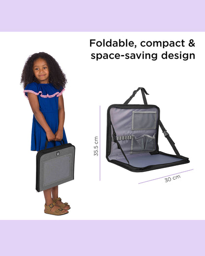 Dooky Backseat Travel Tray-Easy To Attach To The Headrest-Foldable & Compact-Integrated Table With Adjustable Angle & Raised Edge-Black