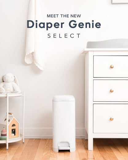 Diaper Genie Select Diaper Pail-Comes with Square Starter Refills-Stainless Steel-Holds upto 40 newborn diapers-Push N Lock clamp to prevent odour-Foot pedal for easy one-handed operation-White