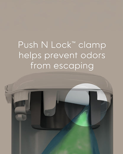 Diaper Genie Select Diaper Pail-Comes with Square Starter Refills-Stainless Steel-Holds upto 40 newborn diapers-Push N Lock clamp to prevent odour-Foot pedal for easy one-handed operation-White