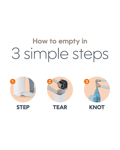 Diaper Genie Select Diaper Pail-Comes with Square Starter Refills-Stainless Steel-Holds upto 40 newborn diapers-Push N Lock clamp to prevent odour-Foot pedal for easy one-handed operation-White