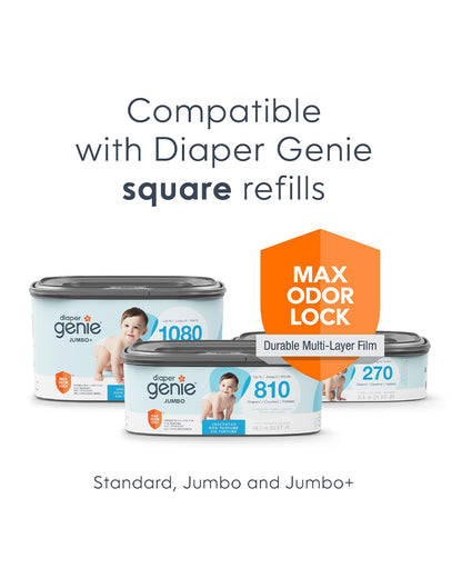 Diaper Genie Select Diaper Pail-Comes with Square Starter Refills-Stainless Steel-Holds upto 40 newborn diapers-Push N Lock clamp to prevent odour-Foot pedal for easy one-handed operation-White