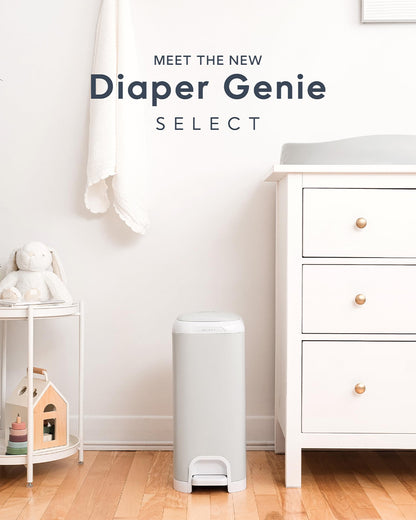 Diaper Genie Select Diaper Pail-Comes with Square Starter Refills-Stainless Steel-Holds upto 40 newborn diapers-Push N Lock clamp to prevent odour-Foot pedal for easy one-handed operation-Grey