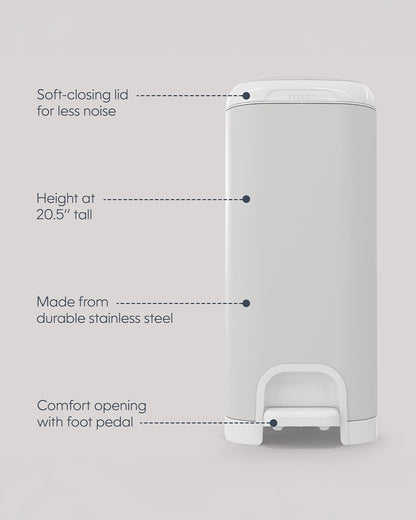 Diaper Genie Select Diaper Pail-Comes with Square Starter Refills-Stainless Steel-Holds upto 40 newborn diapers-Push N Lock clamp to prevent odour-Foot pedal for easy one-handed operation-Grey