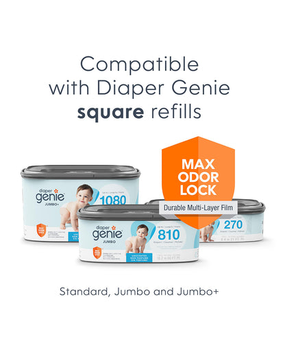 Diaper Genie Select Diaper Pail-Comes with Square Starter Refills-Stainless Steel-Holds upto 40 newborn diapers-Push N Lock clamp to prevent odour-Foot pedal for easy one-handed operation-Grey