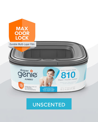 Diaper Genie Diaper Pail Square Jumbo Refills-Holds upto 810 newborn-sized diapers-Strong odor barrier-Unscented