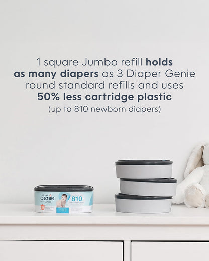Diaper Genie Diaper Pail Square Jumbo Refills-Holds upto 810 newborn-sized diapers-Strong odor barrier-Unscented