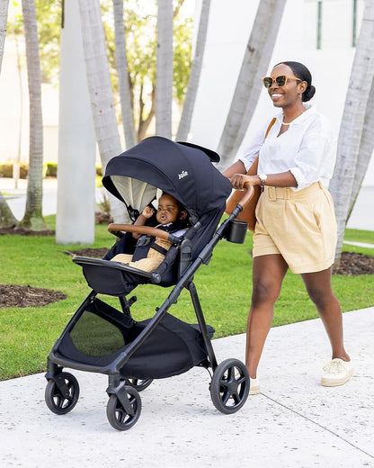 Joie Ginger Stroller-Converts into Pramette (Carry Cot)-Height Adjustable & Parent Handle Bar-Reversible & Flat Reclining Seat-2 Years Warranty-Pram For 0 to 4Y (Upto 22 Kg)-Shale