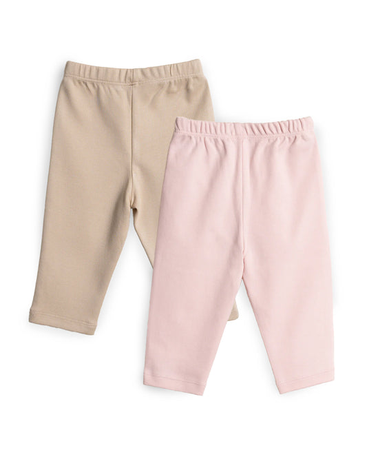 Twingle 100% Organic Cotton Baby Leggings-Pajamas Set-Gentle Waistband-Tag Free Comfort-Pastel Pink & Beige-Solid-Pack of 2-For Infants