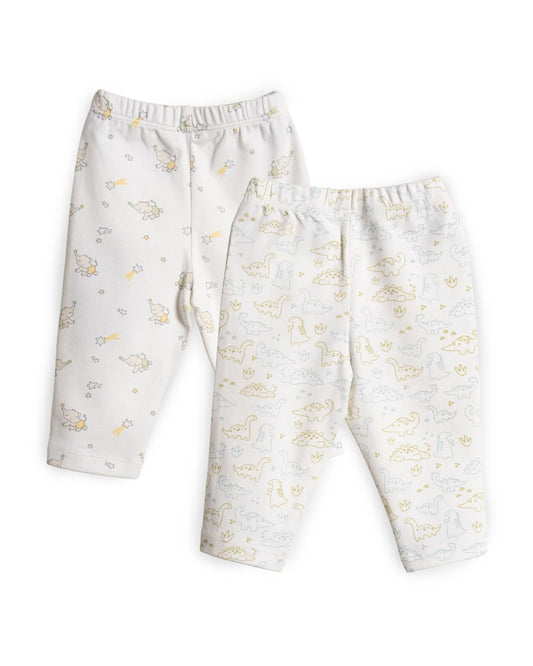 Twingle 100% Organic Cotton Baby Leggings-Pajamas Set-Gentle Waistband-Tag Free Comfort-White-Elephant & Dino Print-Pack of 2-For Infants