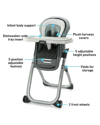 Graco DuoDiner DLX Baby High Chair-Seat 2 Kids at Once-Convertible To Booster Seat-4M to 6Y (Upto 25Kg)-Grey