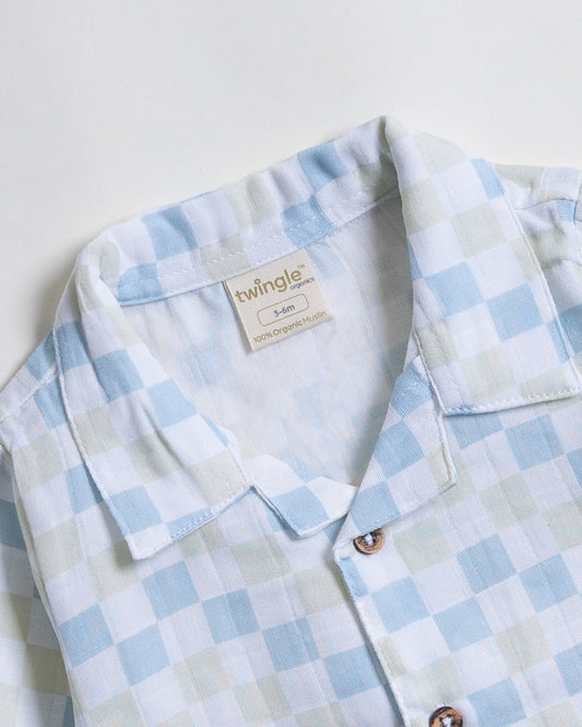 Twingle 100% Organic Muslin Nightsuit-Prevents Overheating-Naturally Temperature Regulating for Better Sleep-Soft Elasticated Waistband-Checkered Chaos-White-For Infants