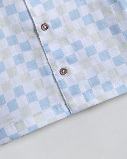 Twingle 100% Organic Muslin Nightsuit-Prevents Overheating-Naturally Temperature Regulating for Better Sleep-Soft Elasticated Waistband-Checkered Chaos-White-For Infants