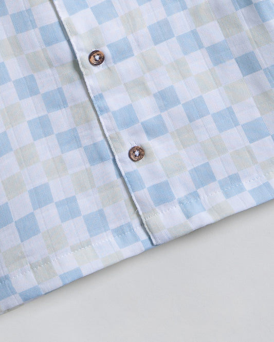 Twingle 100% Organic Muslin Nightsuit-Prevents Overheating-Naturally Temperature Regulating for Better Sleep-Soft Elasticated Waistband-Checkered Chaos-White-For Infants