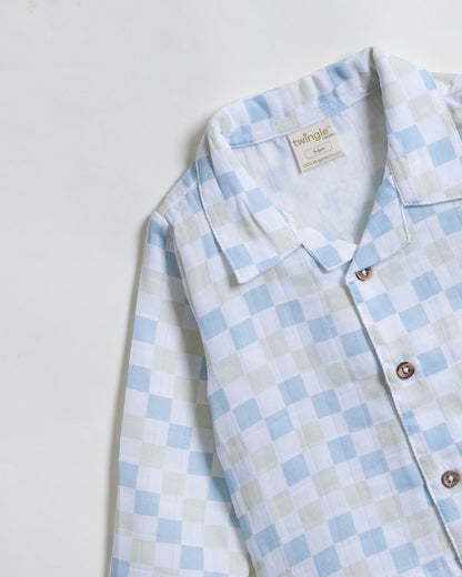 Twingle 100% Organic Muslin Nightsuit-Prevents Overheating-Naturally Temperature Regulating for Better Sleep-Soft Elasticated Waistband-Checkered Chaos-White-For Infants