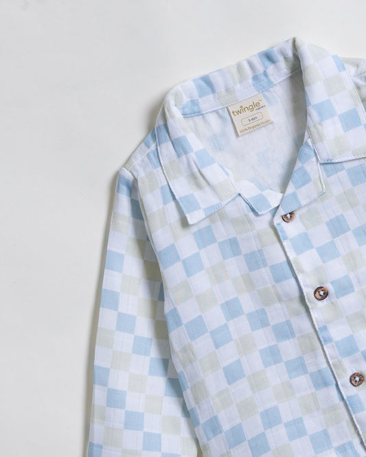 Twingle 100% Organic Muslin Nightsuit-Prevents Overheating-Naturally Temperature Regulating for Better Sleep-Soft Elasticated Waistband-Checkered Chaos-White-For Infants